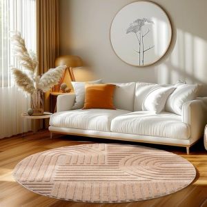 Lena Tapis Rose - 80x80cm - Rond - Motifs en relief