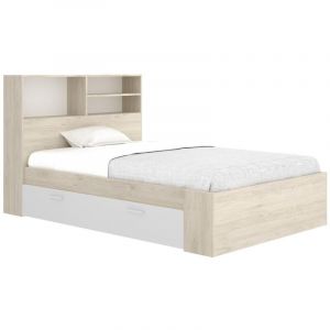 Vente-unique - Lit 120 x 190 cm avec rangements - Coloris : Naturel et blanc - vardiel