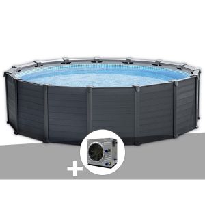 Image de Intex Kit piscine tubulaire Graphite ronde 4,78 x 1,24 m + Pompe à chaleur - Gris