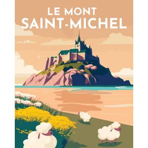 Figured'Art Peinture par Num&eacute;ro Adulte Affiche Vintage Mont Saint-Michel - Activit&eacute; Manuelle Kit de Loisir Cr&eacute;atif DIY Num&eacute;ro d'Art Complet - 40x50cm sans ch&acirc;ssis en bois