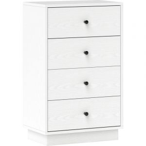 Homcom Commode 4 tiroirs dim. 47L x 29l x 75H cm poignées coniques métal noir effet bois blanc