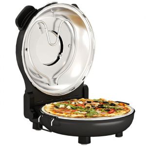Homcom Four à pizza électrique - 1200 W 430°C - plaque en pierre réfractaire 30 cm et minuterie - acier - 345x35x165cm - noir