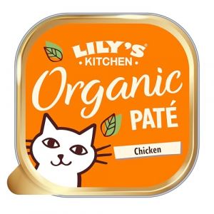 Lily's Kitchen Fabriqu&eacute; &agrave; partir d&rsquo;ingr&eacute;dients naturels Barquette d'aliments humides pour chats adultes Poulet bio Recettes sans c&eacute;r&eacute;ales 19 x 85g