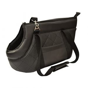 Sac de transport pour chiens et chats | Sac à bandoulière pour animaux de compagnie avec élastique avec mousqueton | jusqu'à 12 kg | Matériel: cuir synthétique | Taille: L | Couleur: Noir