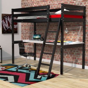 Image de Terre de Nuit Lit mezzanine avec bureau en bois noir 90x190 - LT14038 - Noir