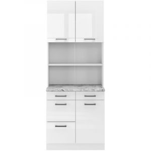 Bloc cuisine R-Line, Blanc Haute brillance, 80 cm, PT Marbre, Vicco