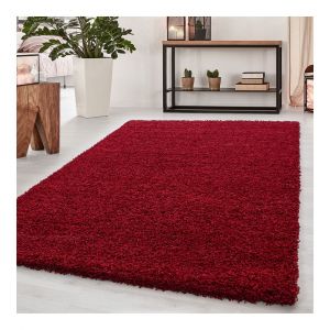 Allotapis Tapis uni &agrave; longues m&egrave;ches rectangle Swirls 65x130 Rouge