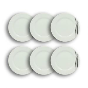 Novastyl Lot de 6 assiettes à dessert porcelaine blanche à rayures noires 19cm