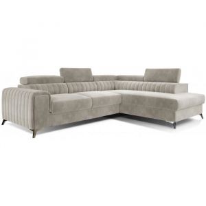 LesTendances Canapé D'angle Convertible Avec Têtières Relevables Laurence - Angle Droit - Velours Taupe