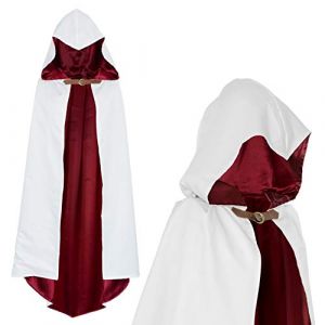 Papapanda Capuche Cape pour Assassin Guerrier Déguisement Blanc Rouge pour Adultes et Enfants