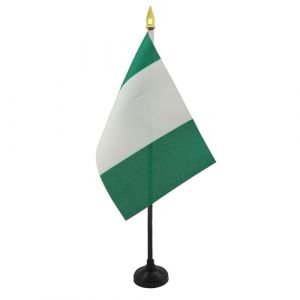 AZ FLAG - Mini Drapeau Nigéria De Table - 15x10 cm - Drapeau Nigérian De Bureau 100% Polyester Avec Hampe Pointe Dorée