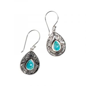 Amazonia - Boucles d'oreilles Xocolatl en Argent massif & Turquoise 1.8 ct