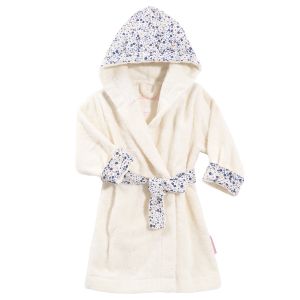 Little Crevette Peignoir enfant écru et bleu coton bio* 2-3 ans