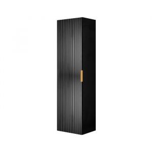 Furnidea - Meuble colonne suspendu de salle de bain ADEL NOIR 35 x 140 cm - une porte, fa&ccedil;ades rainur&eacute;es