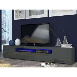 Image de Meuble tv Dfirman, Buffet bas de salon avec 3 portes, base meuble tv, 100% Made in Italy, 200x40h37 cm, Anthracite Brillant - Dmora