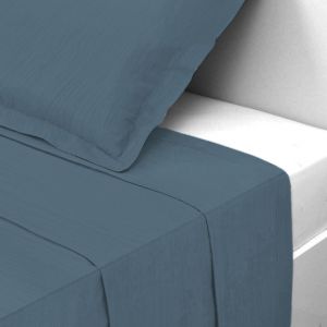 Drap plat gaze de coton TERTIO - Bleu orage