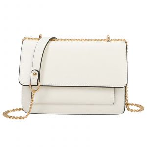 Sac Bandouli&egrave;re pour Femme avec Cha&icirc;ne Dor&eacute;e et Rabat &agrave; Poche Frontale Gallantry Blanc