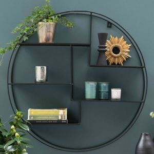 Decoclico - Etagère murale ronde en métal filaire finition noire 80 cm Uptown - Noir