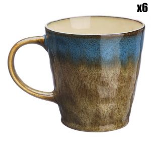 6 Mugs en Grès Island kaki/bleu - 40 cl