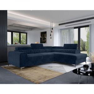 Talisay - canapé d'angle droit - 5 places - convertible avec coffre - en velours - Bleu marine