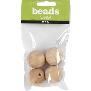 Creotime Perles en bois - 30 mm - 4 pcs