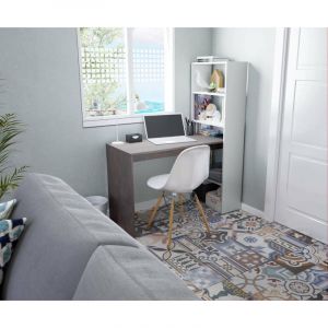 Dmora - Bureau Denton, Bureau réversible avec bibliothèque 5 étagères, Table d'étude ou de bureau pour support de livre pc, cm 120x53h144, Blanc et