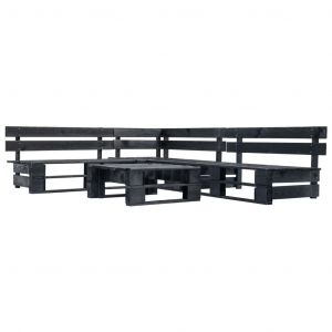 Image de VidaXL Canapés de jardin palette 4 pcs Noir Bois