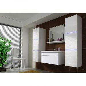 Meublorama - Ensemble meubles de salle de bain blanc, collection raven, colonnes, miroir, meuble sous vasque