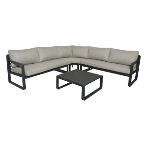 Proloisirs Ensemble salon d'angle de jardin Mojito graphite (Méridiennes D/G + angle + 1 table basse)