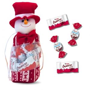 Image de KINDER Noël Petit sac Bonhomme de Neige Rouge garni de 30 KINDER Schokobons et Mini-Bueno Prêt à Offrir