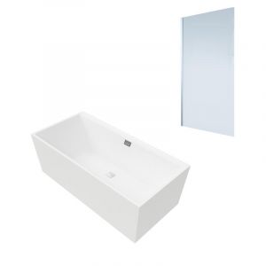 Villeroy & Boch Baignoire droite Collaro 160 x 75cm Blanc mat vidage et trop plein chrome + Pare bain gauche AURYS Mist 1
