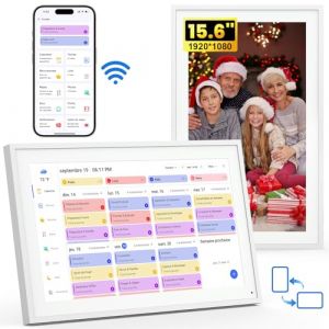 NEWYES Calendrier Numerique Mural 15,6" &ndash; Tableau Organisation Famille Wi-Fi Sync & Cadre Photo Num&eacute;rique, Semainier Enfant 1920 x 1080 &Eacute;cran Tactile et Application, M&eacute;moire 32 Go