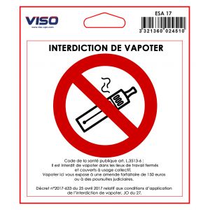 Image de Viso Sticker de signalisation interdiction de vapoter - adhésif - 11,5 x 11,5 cm