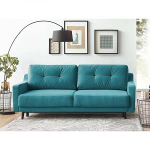 Image de Bobochic TORP - Canapé droit convertible - 3 places - avec coffre Couleur - Bleu canard