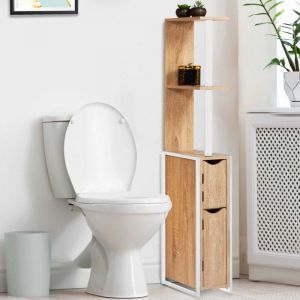 Idmarket Meuble wc 2 portes detroit avec étagères métal blanc design industriel