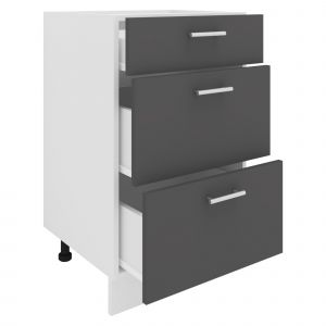 Vcm Meuble Bas 3 tiroirs, Bois d'ingénierie, Blanc/Anthracite, Taille Unique