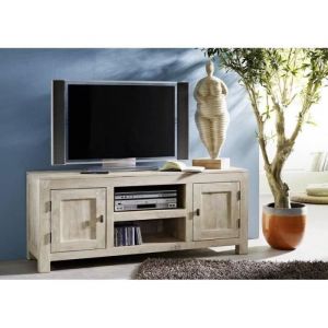 Meuble TV 145x45 Acacia blanchi Blanc NATURE WHITE 41