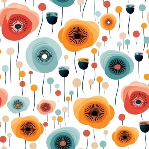 Douceur D'int&eacute;rieur - Toile cir&eacute;e au m&egrave;tre - Largeur 140 cm - Fleurs orange, bleu et rouge - Multicolore