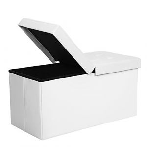 Image de Songmics Tabourets Coffre de Rangement Couvercle Pliable par 2 côtés Banc de Rangement Charge admissible 300 kg Blanc 76 x 38 x 38 cm LSF45WT