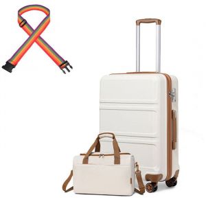 Kono Set de 2 Valises de Voyage ABS Rigide Bagage Cabine 65x44x26cm à 4 roulettes avec Serrure TSA + Sac de Voyage Ryanair, Crème