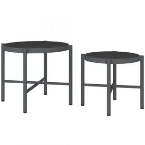 Outsunny Lot de 2 tables basses gigognes de jardin aluminium verre trempé noir