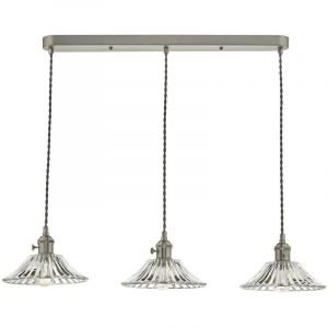 HADANO Suspension à barre droite en chrome antique avec abat jour en verre évasé, 3x E14 DAR