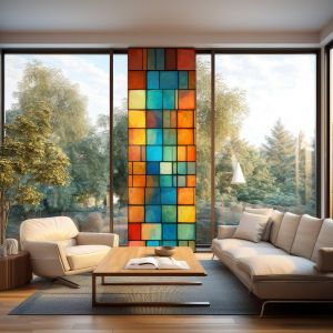 Plage Stickers décoratifs électrostatique, carrés de couleurs, effet vitrail, 150 cm X 67,5 cm