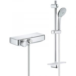 Grohe Euphoria Massage Set Mitigeur thermostatique douche + Set de douche, 3 jets, chrome (34719000-Euphoria2)