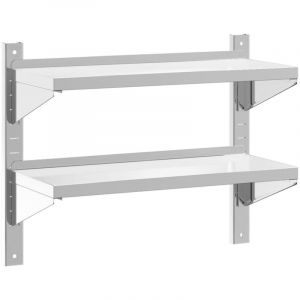 VidaXL Étagère murale à 2 niveaux 75x30x60 cm argenté acier inoxydable, étagère flottante, étagère murale d'exposition, panneau d'étagère