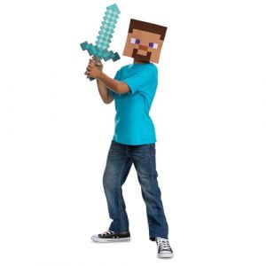Minecraft Costume - Licence Officiel Minecraft - Armure Diamand - Déguissement pour enfant - Matériaux durable de qualite - Bleu et Blanc- Cadeau Magique - Dès 3 ans