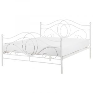 Beliani Lit en métal blanc 140 x 200 cm LYRA
