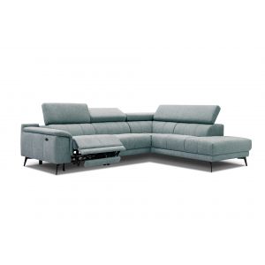 Image de Canap&eacute; d'angle droit 5 places relax &eacute;lectrique tissu bleu clair