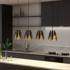 Lucande Lounit suspension, noire-dorée, 4 lampes