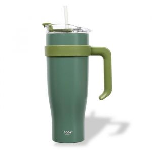 Mug Isotherme avec Paille et Poignée Ergonomique - Gourde XXL en Inox pour conserver vos boissons chaude ou froid Coloris Kaki